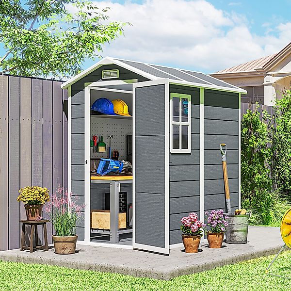 Outsunny Gerätehaus 2,1m², Wasserdicht Gartenhaus mit Boden Pultdach, 131x1 günstig online kaufen