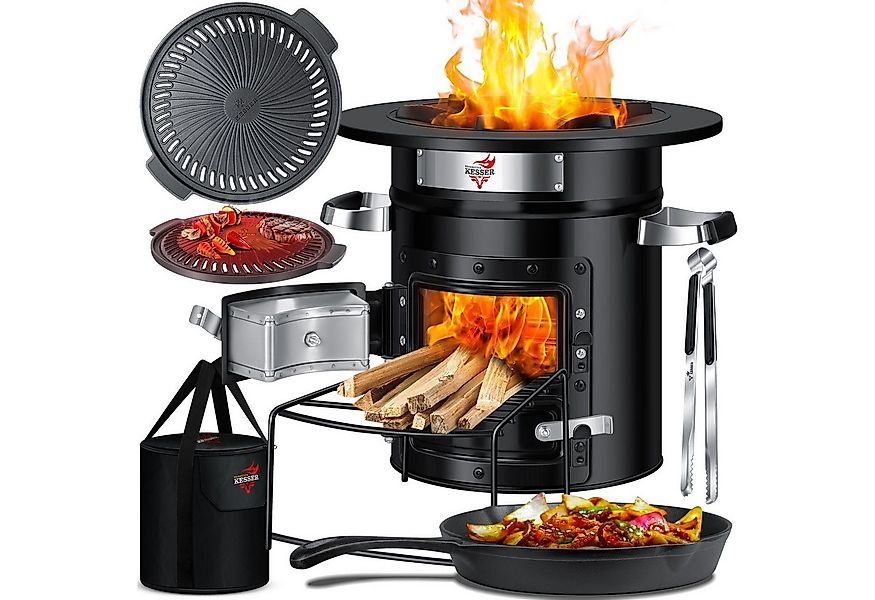 KESSER Feuerstelle, Raketenofen aus Gusseisen mit Grillpfanne & Tragetasche günstig online kaufen