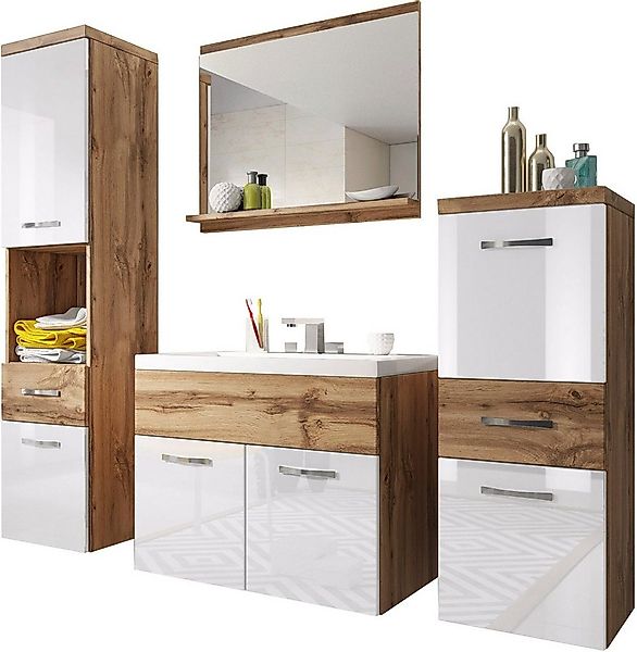 welltime Badmöbel-Set ELDA, (Komplett-Set, 5-St), Waschtisch inkl. Waschbec günstig online kaufen
