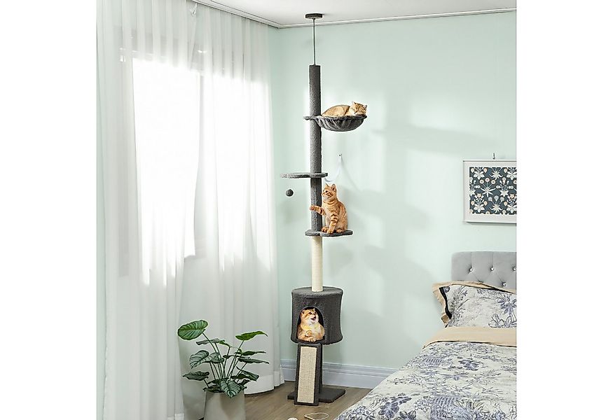 PawHut Kratzbaum mit Hängematte, Spielbällen, Höhenverstellbar, Dunkelgrau günstig online kaufen