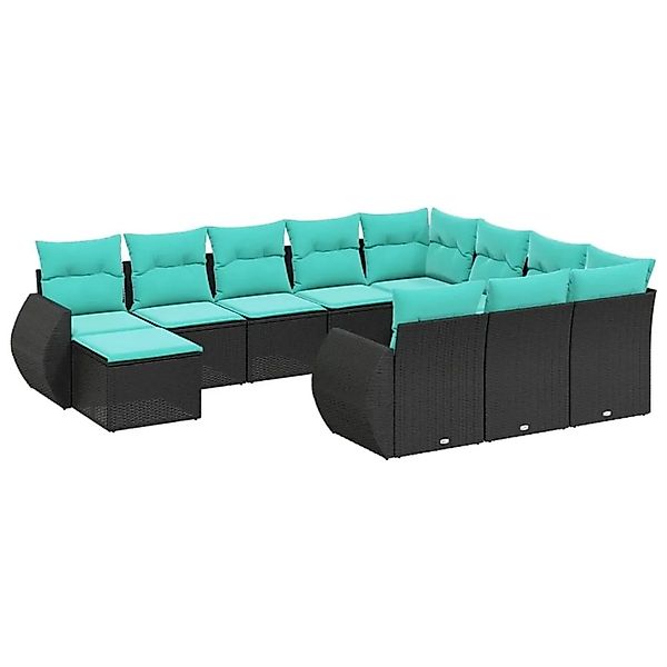 vidaXL 11-Tlg Gartensofa-Set mit Kissen Schwarz Polyrattan 3225189 günstig online kaufen