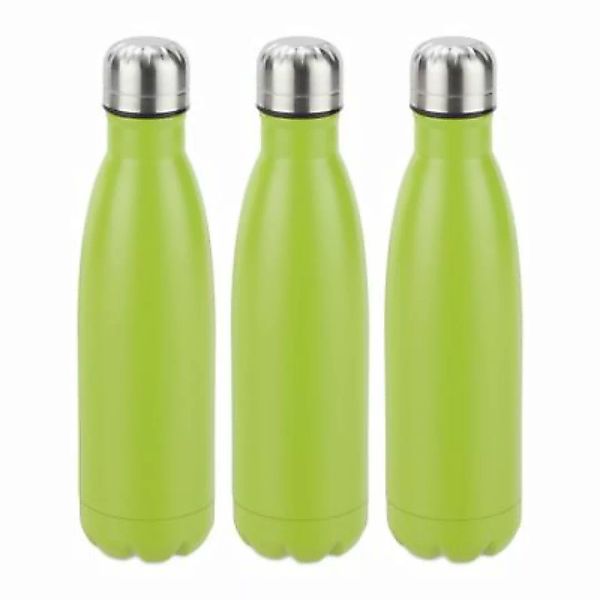 relaxdays 3 x Trinkflasche Edelstahl grün günstig online kaufen
