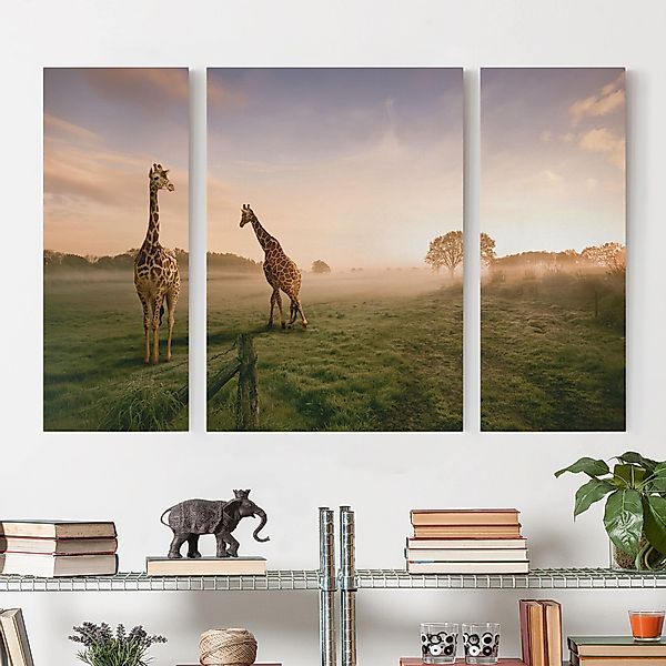 3-teiliges Leinwandbild - Querformat Surreal Giraffes günstig online kaufen