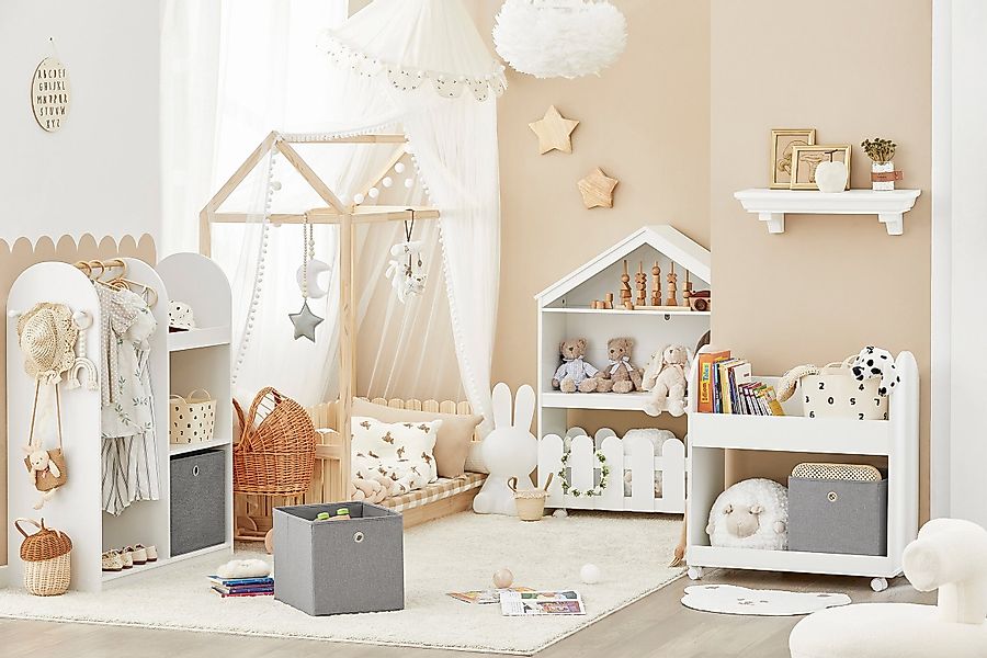 SoBuy Kinderkleiderschrank mit 3 Haken Kleiderständer mit Box Weiß KMB40-W günstig online kaufen