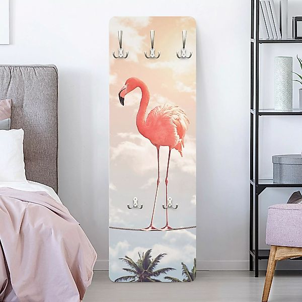 Wandgarderobe Holzpaneel Tiere Himmel mit Flamingo günstig online kaufen