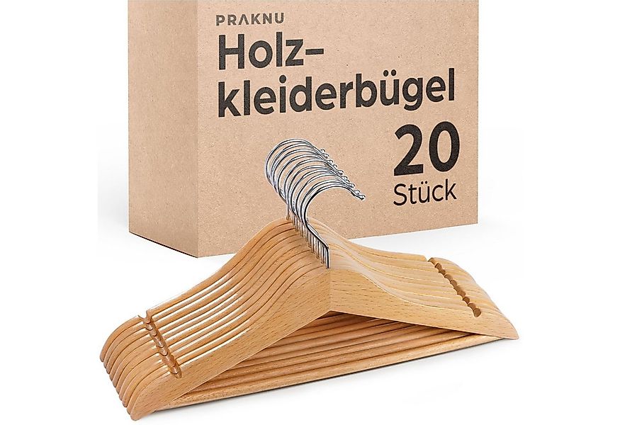 Praknu Kleiderbügel 20 Kleiderbügel aus Holz mit Steg - 360° Drehbarer Hake günstig online kaufen