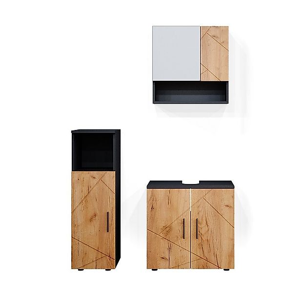 Vicco Badmöbel-Set Irma, Anthrazit/Eiche, 3 Teile, (3-er Set, 3-St., 3er Se günstig online kaufen