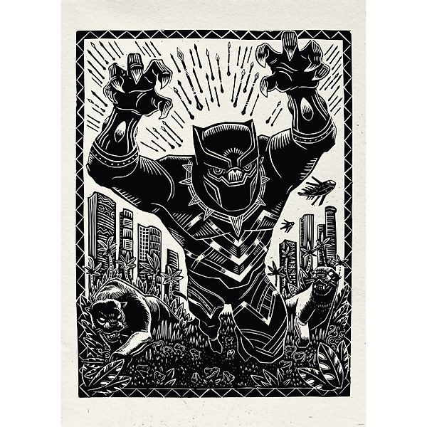 Komar Wandbild Marvel Black Panther Lino-Cut Charge 50 cm x 70 cm Schwarz-W günstig online kaufen