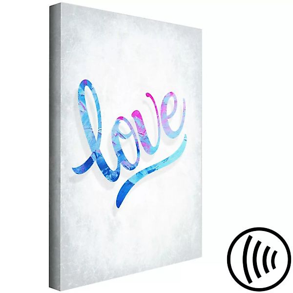 Wandbild Love - Schriftzug auf Englisch in blau auf einem grauen Hintergrun günstig online kaufen