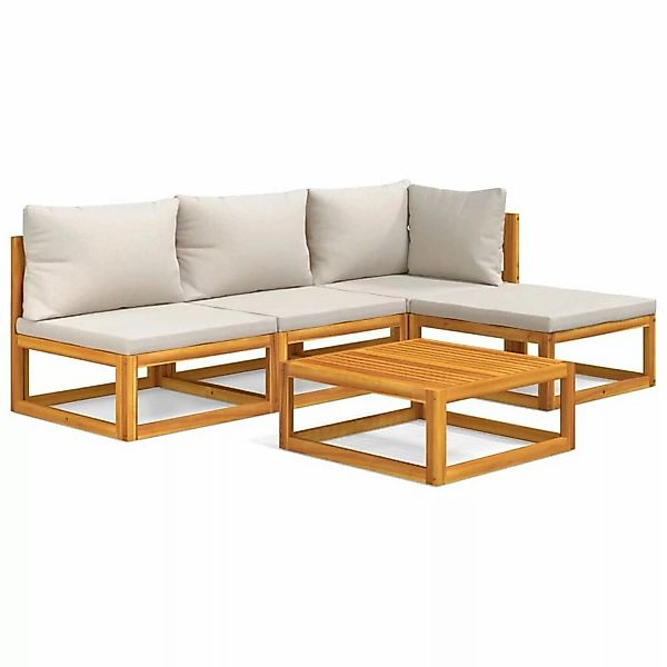 Vidaxl 5-tlg. Garten-lounge-set Mit Hellgrauen Kissen Massivholz günstig online kaufen