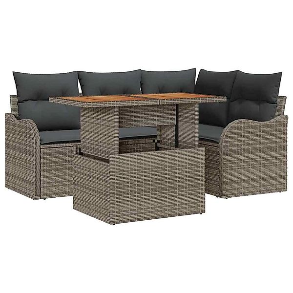 vidaXL 5-teilige Garten-Sofagarnitur mit Kissen aus Grauem Poly Rattan 3358 günstig online kaufen