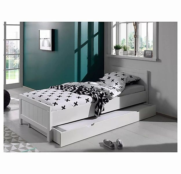 Lomadox Jugendbett CANNES-12, Jugendzimmerbett mit Bettschublade in weiß la günstig online kaufen