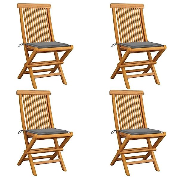 vidaXL Gartenstühle mit Grauen Kissen 4 Stk Teak Massivholz 3062569 günstig online kaufen