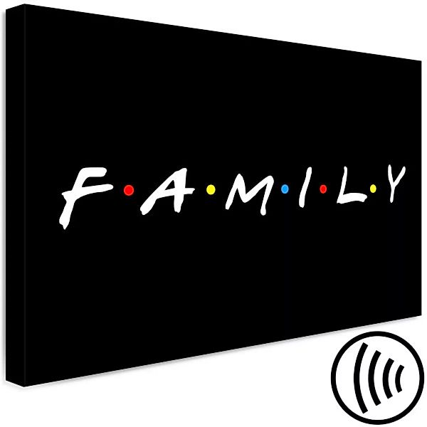 Leinwandbild Weißer Text Family mit bunten Punkten - auf schwarzem Hintergr günstig online kaufen