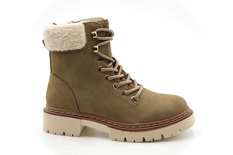 Sonderpostendiscount Damen Boots Khaki gefüttert KA23-226 Bootsschuh günstig online kaufen
