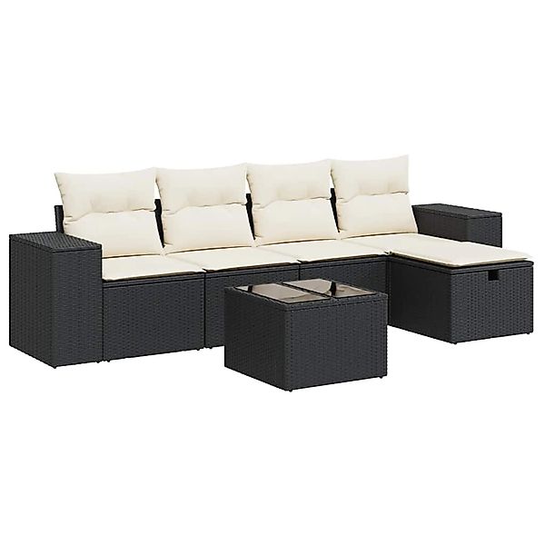 vidaXL 6-Tlg Garten-Sofagarnitur mit Kissen Schwarz Poly Rattan 3325672 günstig online kaufen