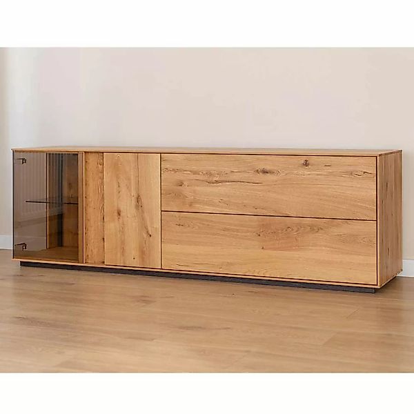 Wildeiche TV Lowboard aus Massivholz 185 cm breit und 60 cm hoch günstig online kaufen