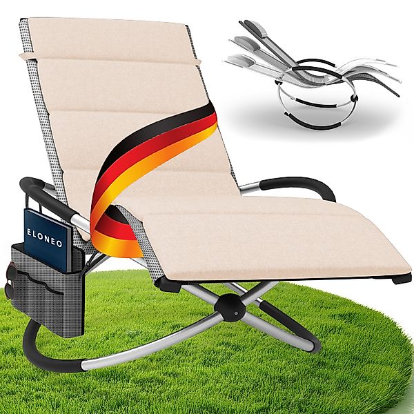 Relax-Schaukelliege inkl. Seitentasche Grau-kariert + Auflage Creme günstig online kaufen