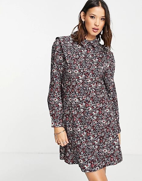 Object – Langärmliges Kleid aus Bio-Baumwolle mit Knöpfen vorne und Blumenm günstig online kaufen