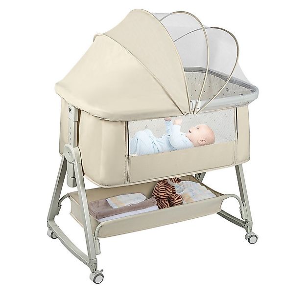 JEOBEST Beistellbett 3 in1 Babybetten mit Rollen, Beistellbett Baby mit Mos günstig online kaufen