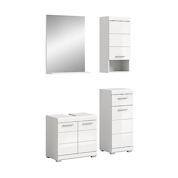 Badkombination 4-teilig Türen 112 x 191 x 34 cm Front Weiß Hochglanz FSC® günstig online kaufen
