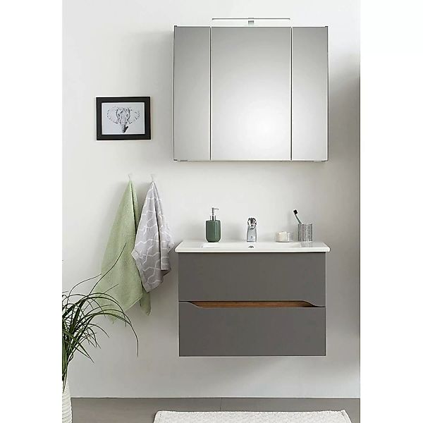 Bad Waschplatz Set mit Spiegelschrank QENA-66 in Quarzgrau Matt Touch mit R günstig online kaufen
