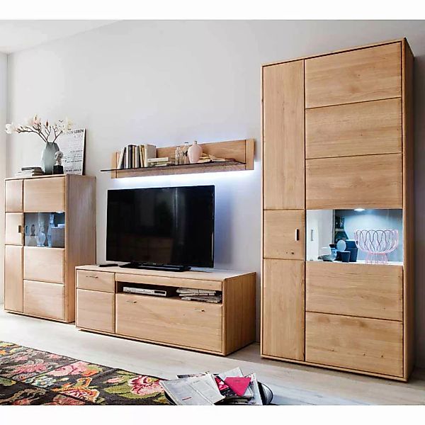 Wohnzimmer Schrankwand aus Eiche Bianco geölt (vierteilig) günstig online kaufen
