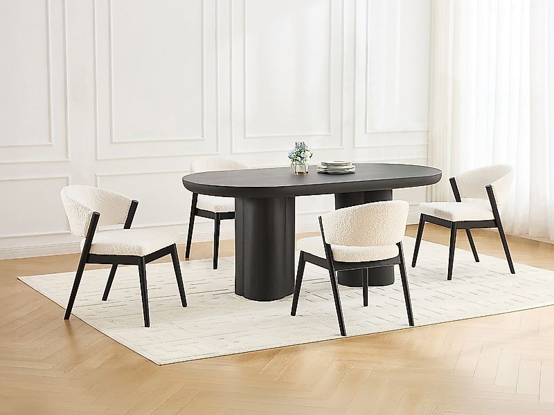 6er-Set Stühle - Bouclé-Stoff & schwarzes Kautschukholz - Weiß - ZELVYN günstig online kaufen