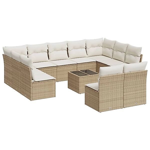 vidaXL 12-Tlg Garten-Sofagarnitur mit Kissen Beige Poly Rattan 3250197 günstig online kaufen