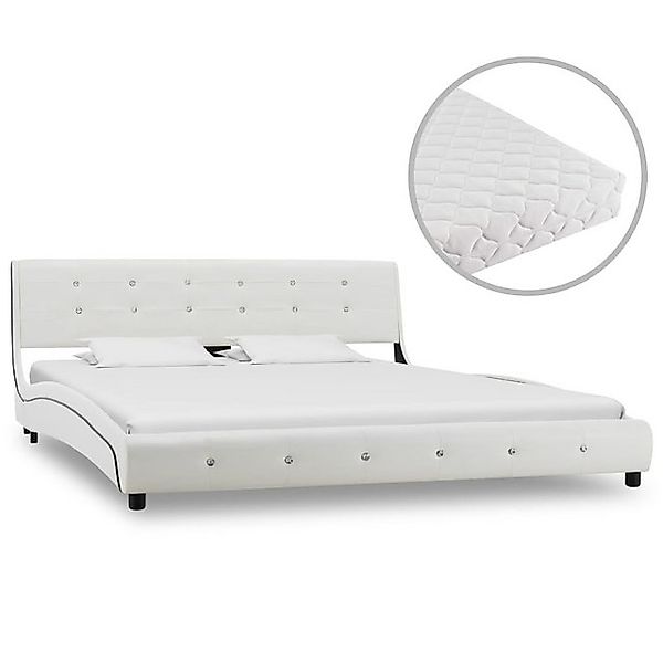 vidaXL Bettgestell Bett mit Matratze Weiß Kunstleder 160 x 200 cm Bett Bett günstig online kaufen