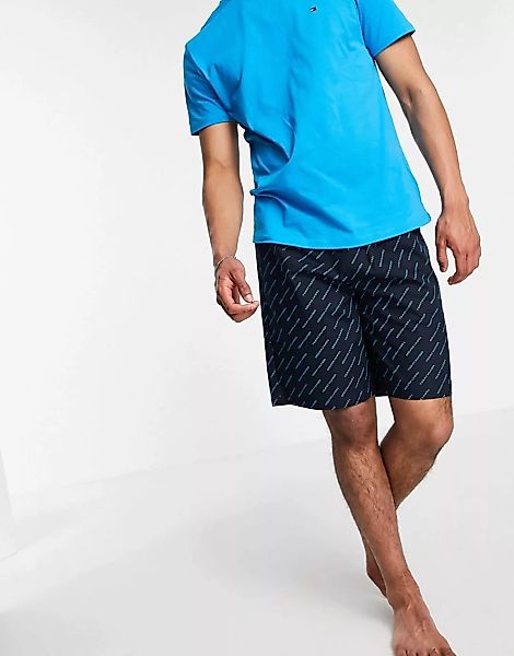 Tommy Hilfiger – Lounge-Set aus T-Shirt und Shorts in Blau günstig online kaufen