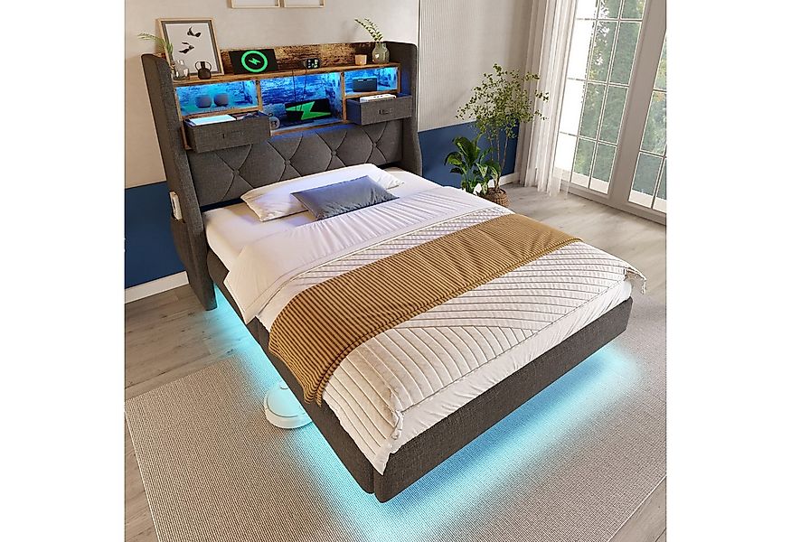 STILVORA Polsterbett 90x200 mit Schwebebett,Jugendbett Bettgestell mit LED& günstig online kaufen