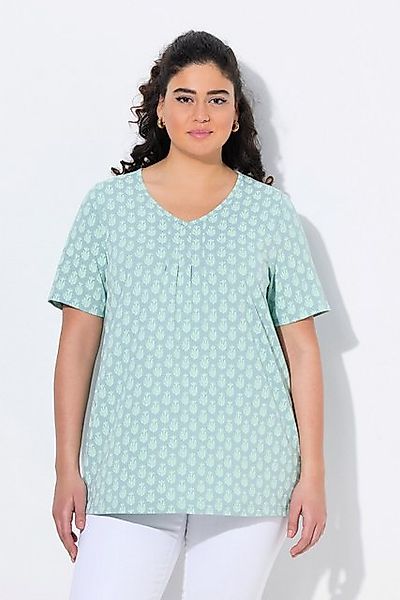 Ulla Popken T-Shirt T-Shirt A-Linie V-Ausschnitt Zierfalten Halbarm günstig online kaufen