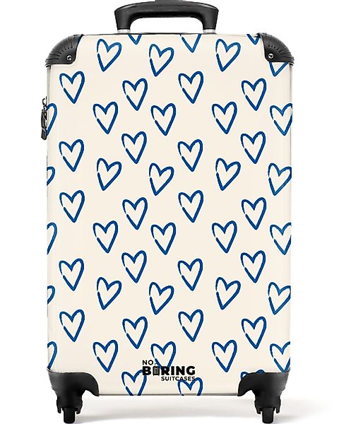 NoBoringSuitcases.com© Hartschalen-Trolley Weiß mit blauem Herzmuster günstig online kaufen