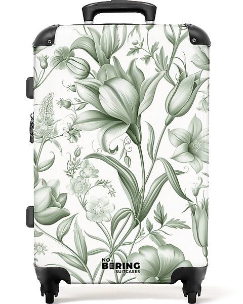 NoBoringSuitcases.com© Hartschalen-Trolley Weiß mit grünen Blüten günstig online kaufen