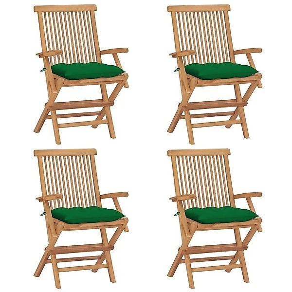 vidaXL Gartenstühle mit Grünen Kissen 4 Stk Massivholz Teak 3065637 günstig online kaufen