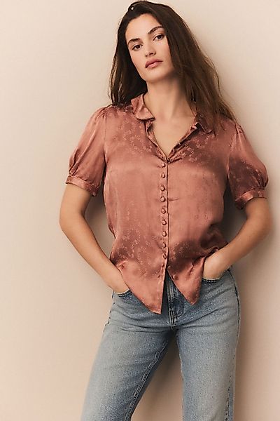 Next Kurzarmbluse Jacquard-Satinbluse mit Bubikragen und günstig online kaufen