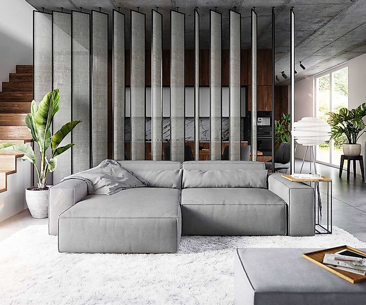 Ecksofa Sirpio XL 270x170 cm Mikrofaser Grau Recamiere variabel mit Hocker günstig online kaufen