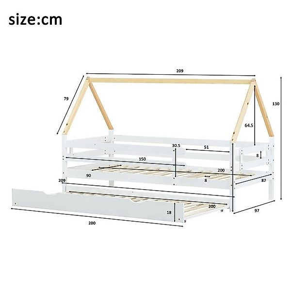 Flieks Einzelbett, Kinderbett Schiebebett Unterbett mit Rollen 90x200cm günstig online kaufen