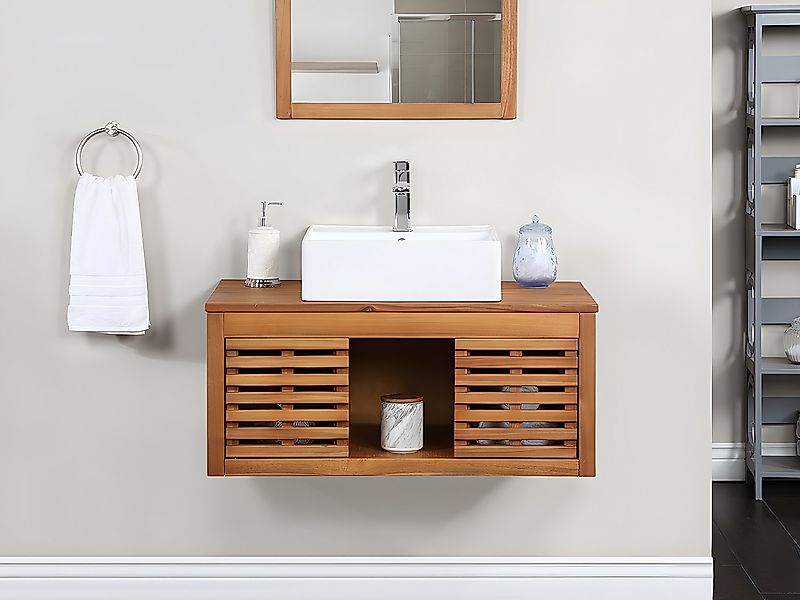 Waschbeckenunterschrank hängend - Akazienholz - 90 cm - PENEBEL günstig online kaufen