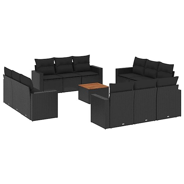 vidaXL 13-Tlg Garten-Sofagarnitur mit Kissen Schwarz Poly Rattan 3256384 günstig online kaufen