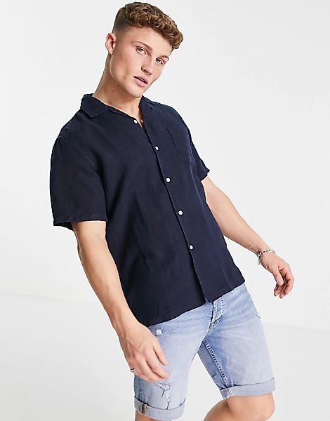 GANT – Riviera – Kurzärmliges Leinenhemd mit regulärem Schnitt in Marinebla günstig online kaufen