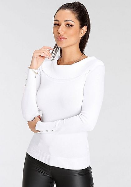 Melrose Carmenpullover mit Zierknöpfen in femininem Schnitt günstig online kaufen