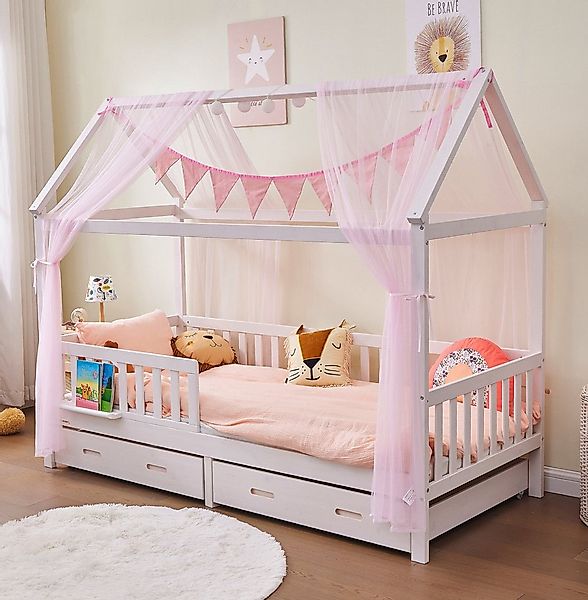 Alavya Home® Betthimmel Hausbett Dekoset 4-tlg. inkl. Wimpelkette aus Bio-B günstig online kaufen