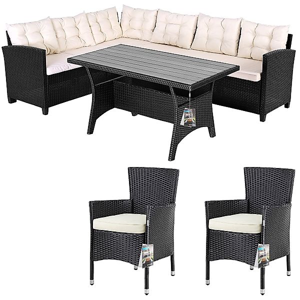 Polyrattan Ecklounge Lissabon Schwarz/Creme inkl. 2 Stühlen günstig online kaufen