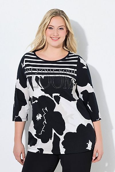 Ulla Popken Longsleeve Shirt Blüten Ziersteine U-Boot-Ausschnitt 3/4-Arm günstig online kaufen