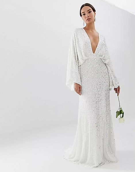 ASOS EDITION – Ciara – Strassbesetztes Brautkleid mit Kimonoärmeln-Weiß günstig online kaufen