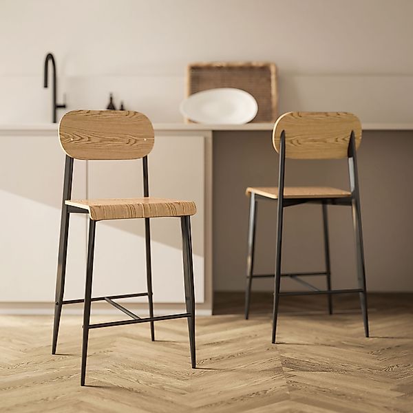 HOMCOM Barhocker 2er Set, Barstuhl mit Fußstütze, Metallgestell, Küchenstuh günstig online kaufen