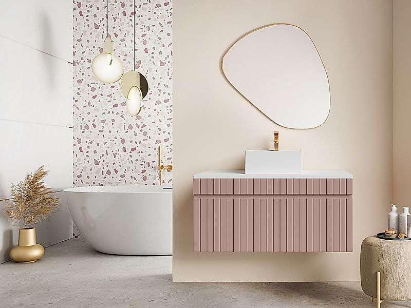 Waschbeckenunterschrank hängend mit Aufsatzwaschbecken - Streifenoptik - Ro günstig online kaufen