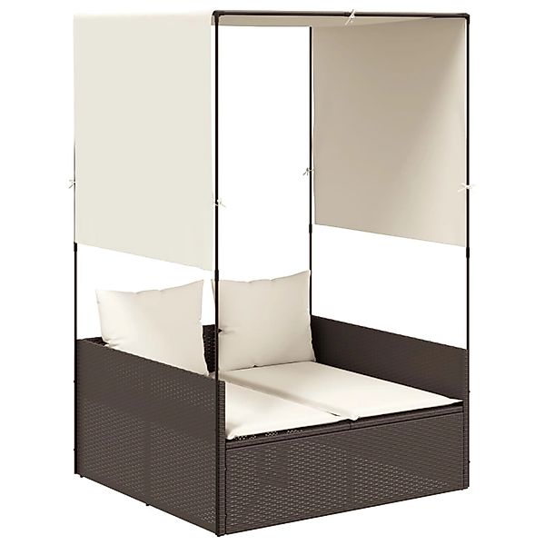 vidaXL Doppel-Sonnenliege mit Dach und Vorhängen Braun Poly Rattan 4002756 günstig online kaufen